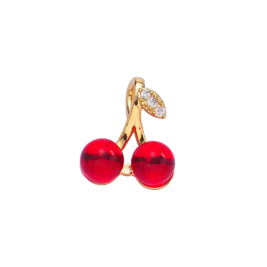 Gold CZ Cherry Fruit Charm | Large