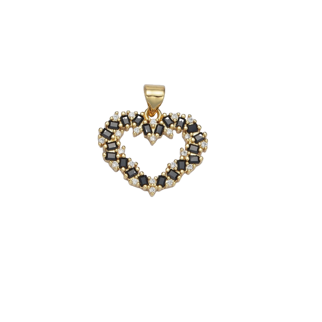 Black CZ Open Heart Charm | Large