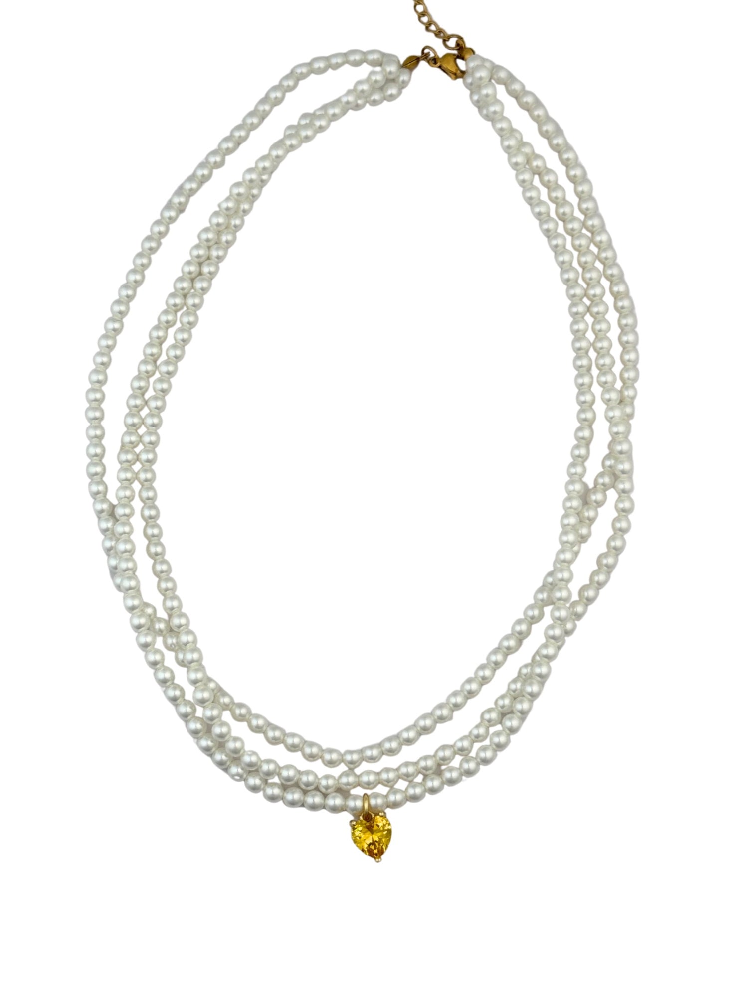 Canary Heart Pearl Necklace