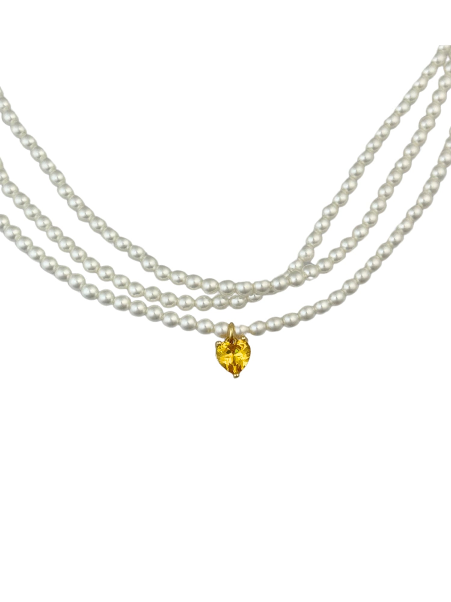 Canary Heart Pearl Necklace