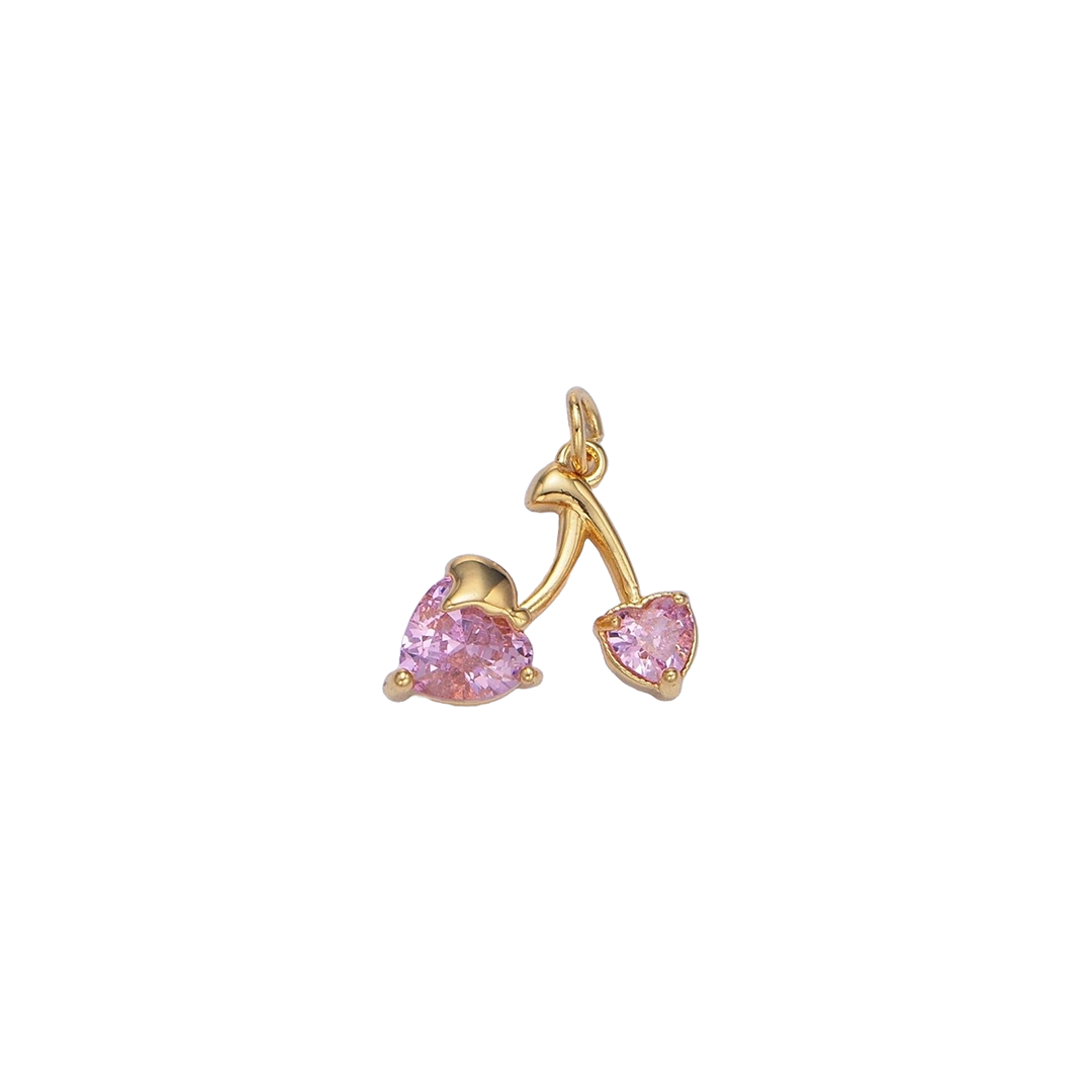 Gold Filled Pink CZ Cherry Charm | Small