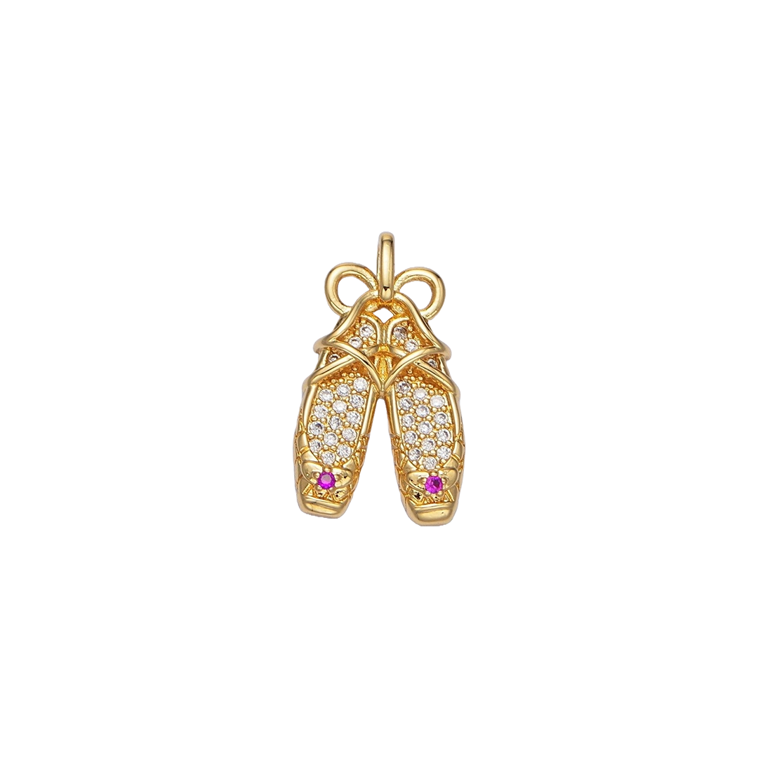 Gold Filled Ribbon Ballet Shoes Charm | Medium