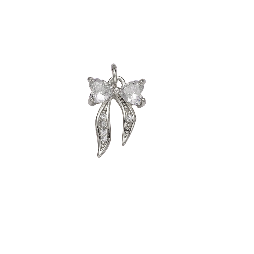 Silver Heart Bow Charm | Small