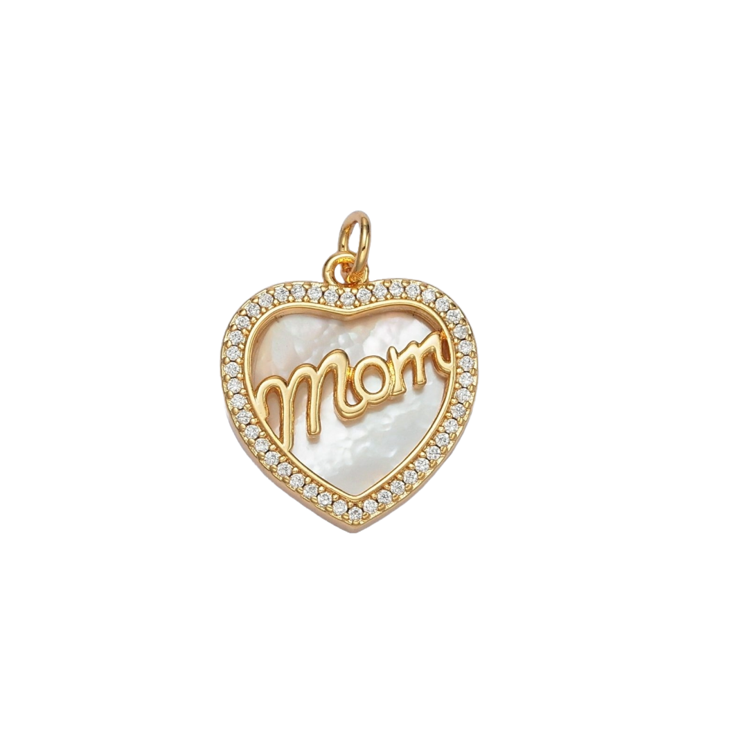 Gold Filled MOM Heart Charm | Medium